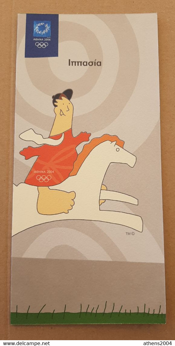 Athens 2004 Olympic Games, Equestrian Leaflet With Mascot In Greek Language - Bekleidung, Souvenirs Und Sonstige