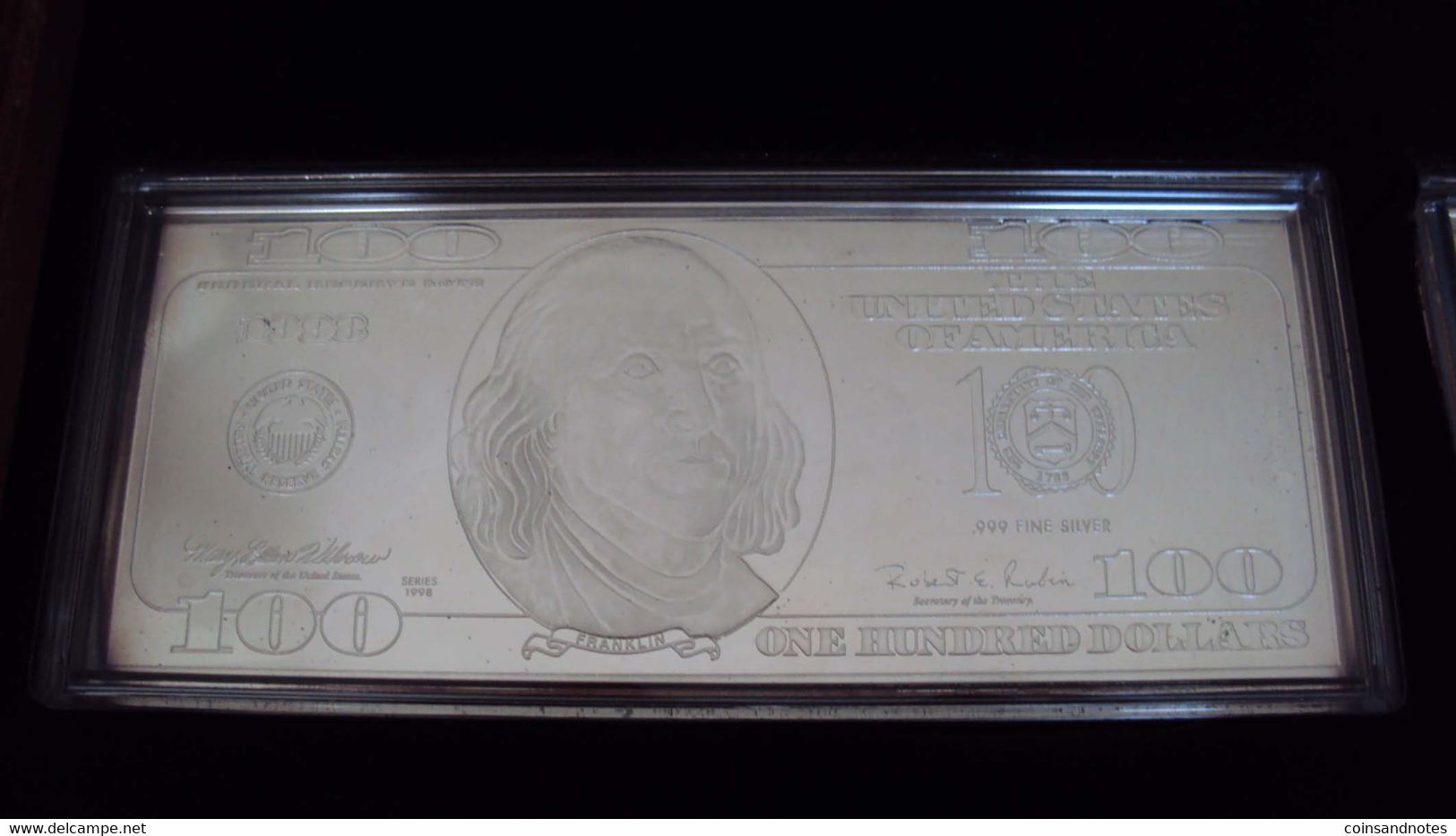 USA 1998 - The Washington Mint - Wooden Box 7 x 4 Troy Oz Silver Banknotes - Proof