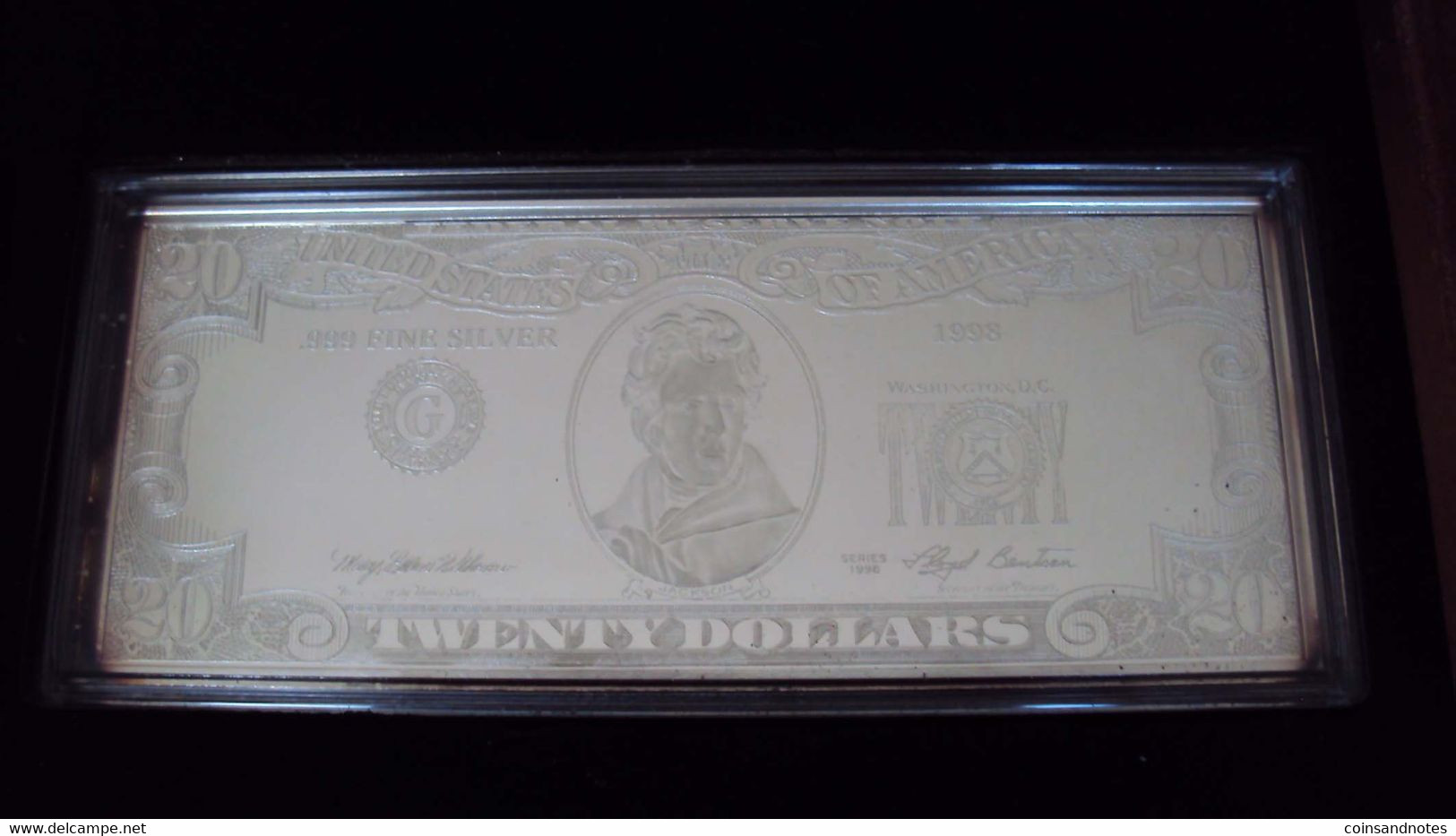 USA 1998 - The Washington Mint - Wooden Box 7 x 4 Troy Oz Silver Banknotes - Proof