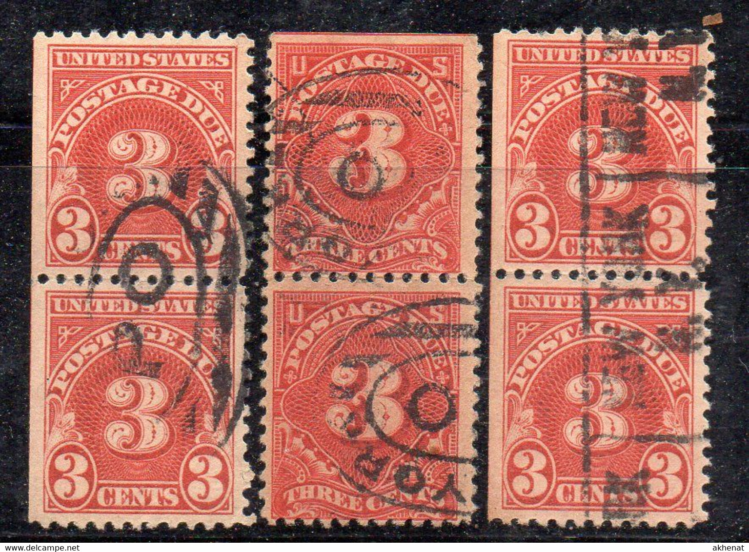 OM5 - STATI UNITI 1917 , Espressi : Tre Coppie Verticali Usate . Dent 11 (1 Lato ND) - Portomarken