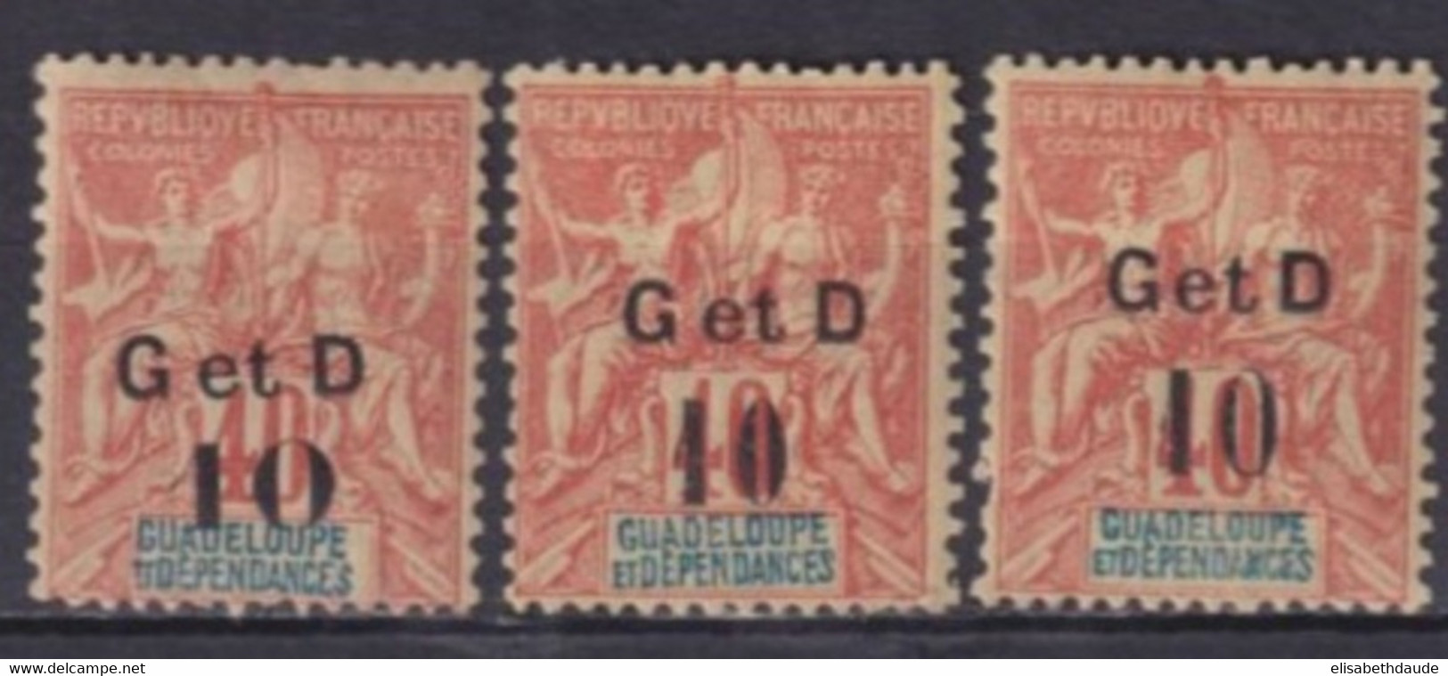 GUADELOUPE - 1903 - YVERT N° 46+46A+46C * MH - COTE = 43 EUR. - - Neufs