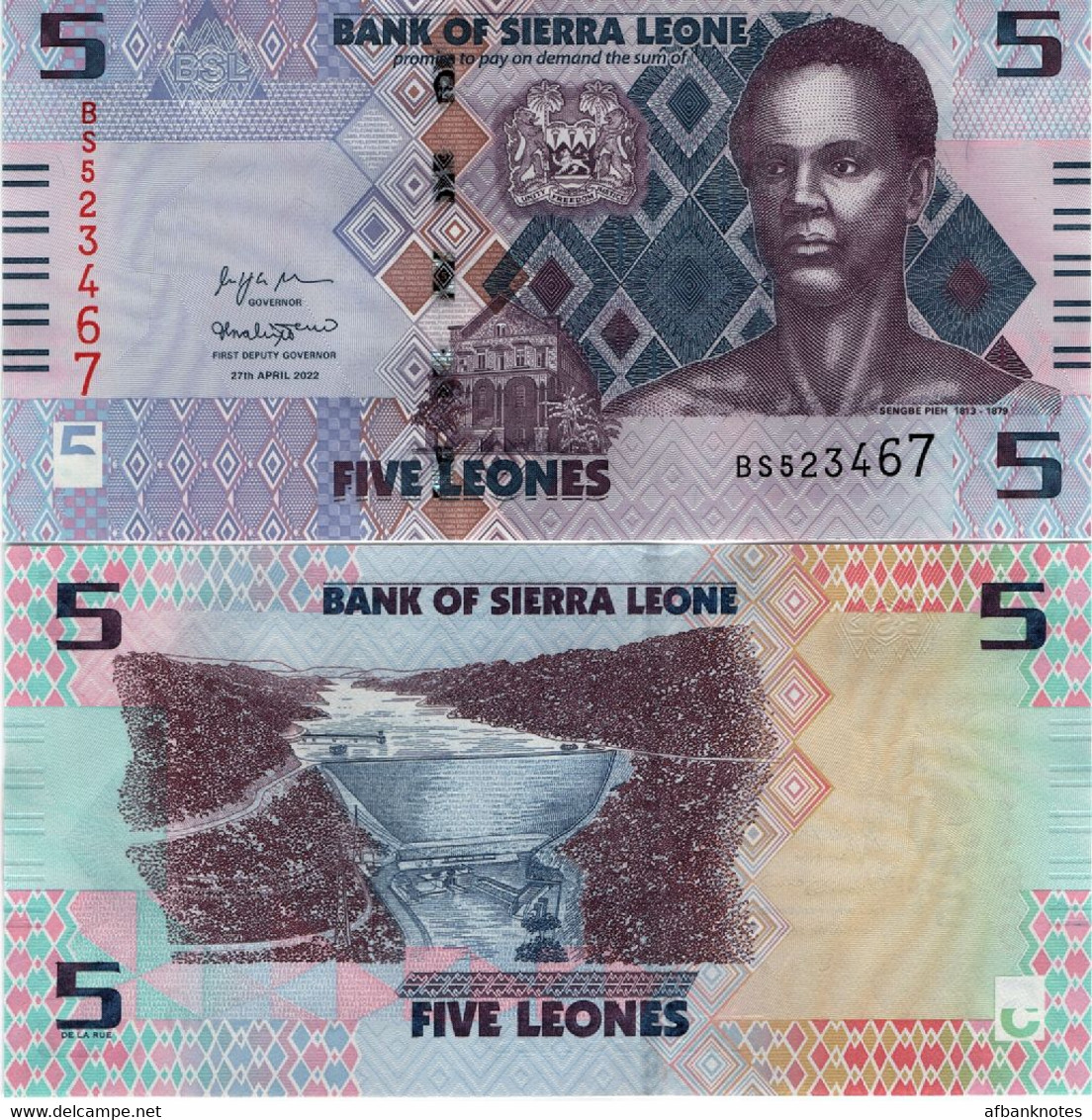 SIERRA LEONE       Set 1-2-5-10-20 Leones      P-W34 → P-W38       27.4.2022   UNC - Sierra Leone