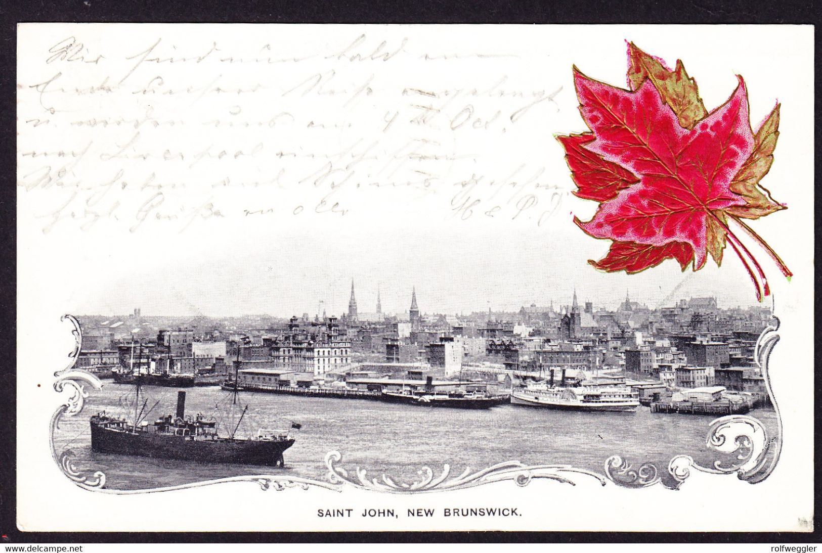 1903 Saint John, New Brunswick. Schiffe Im Hafen Mit  Ahorn-Blatt. AK Nach St. Gallen. Ankunftsstempel - Briefe U. Dokumente