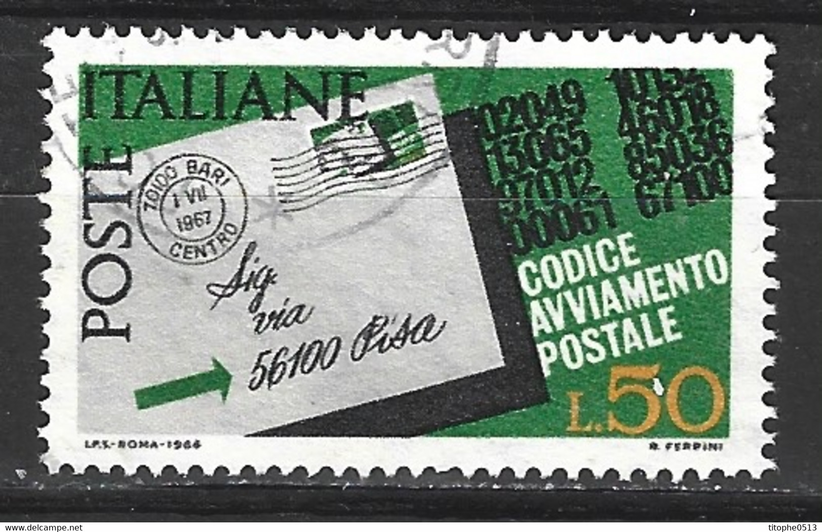 ITALIE. N°980 De 1968 Oblitéré. Code Postal. - Codice Postale