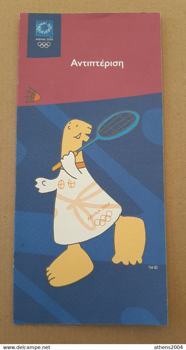 Athens 2004 Olympic Games, Badminton Leaflet With Mascot In Greek Language - Bekleidung, Souvenirs Und Sonstige