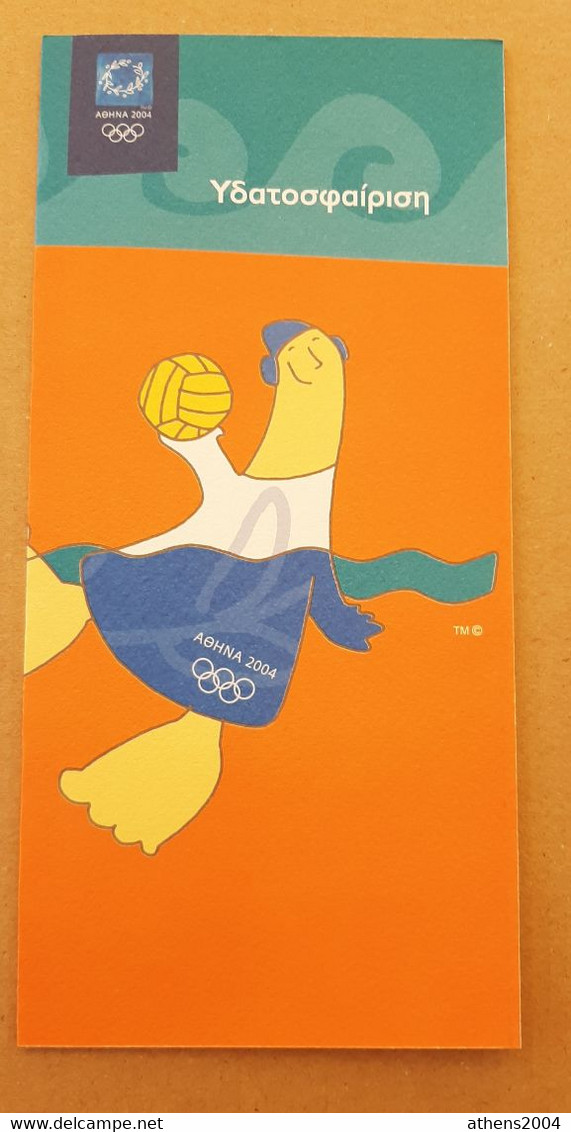 Athens 2004 Olympic Games, Water Polo Leaflet With Mascot In Greek Language - Bekleidung, Souvenirs Und Sonstige