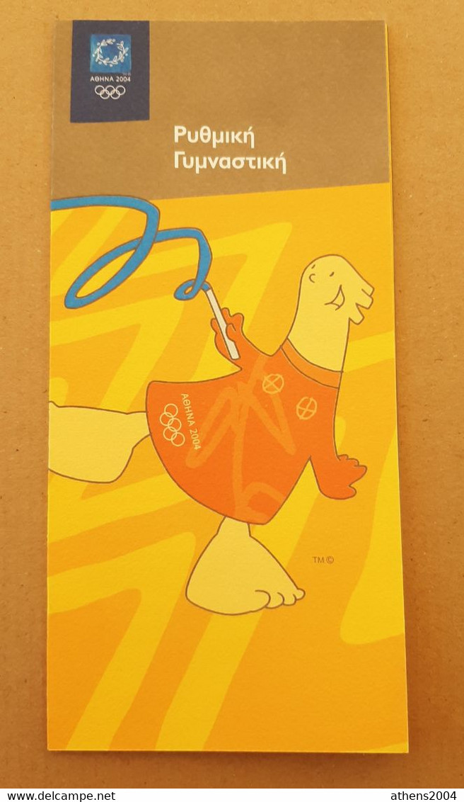 Athens 2004 Olympic Games, Rhythmic Gymnastics Leaflet With Mascot In Greek Language - Bekleidung, Souvenirs Und Sonstige