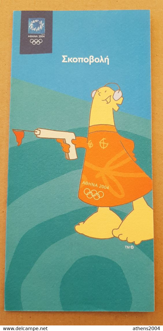 Athens 2004 Olympic Games, Shooting Leaflet With Mascot In Greek Language - Bekleidung, Souvenirs Und Sonstige