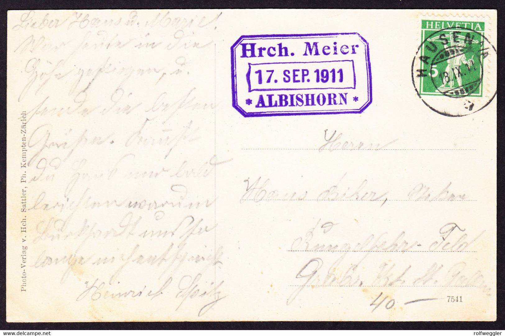 1911 Gruss Vom Albishorn, Aus Hausen Gelaufene AK Mit Zusatzstempel ALBISHORN. 17. Sep. 1911 - Hausen Am Albis 