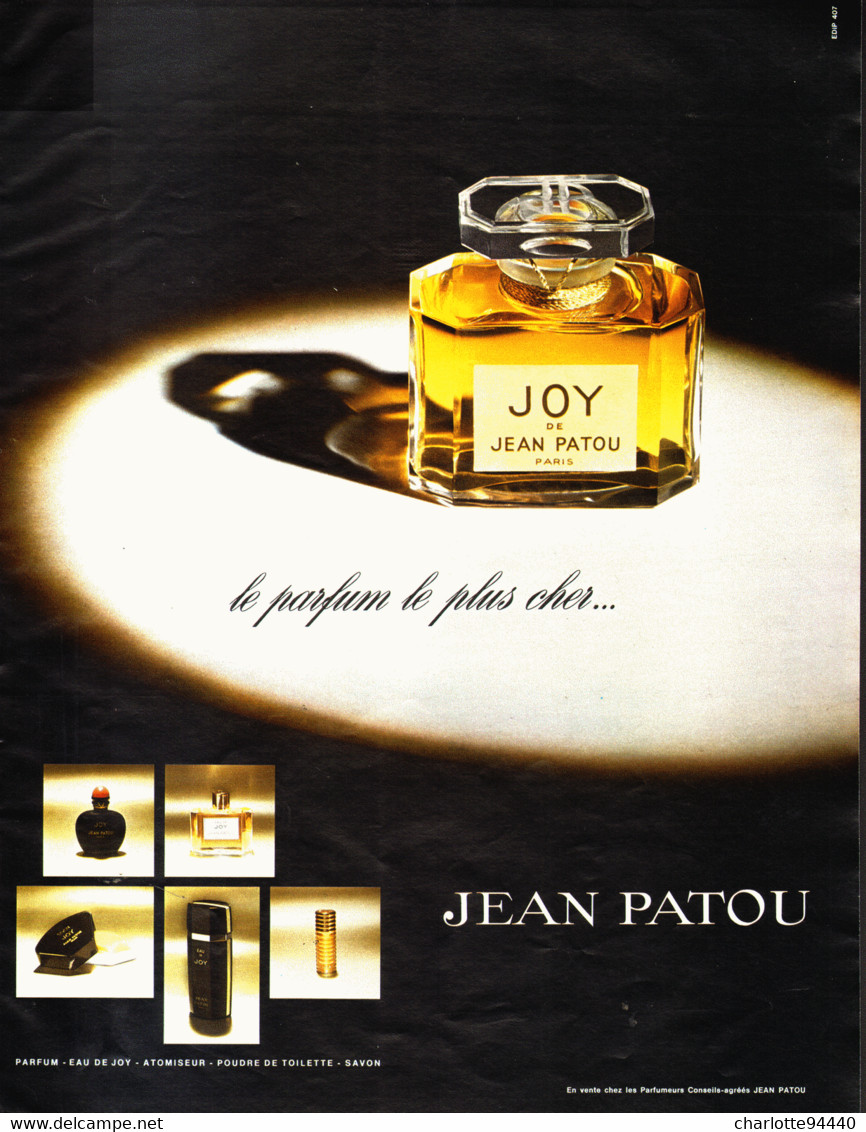 PUB PARFUM  "  JOY "  De " JEAN PATOU "  1972   ( 2 ) - Zonder Classificatie
