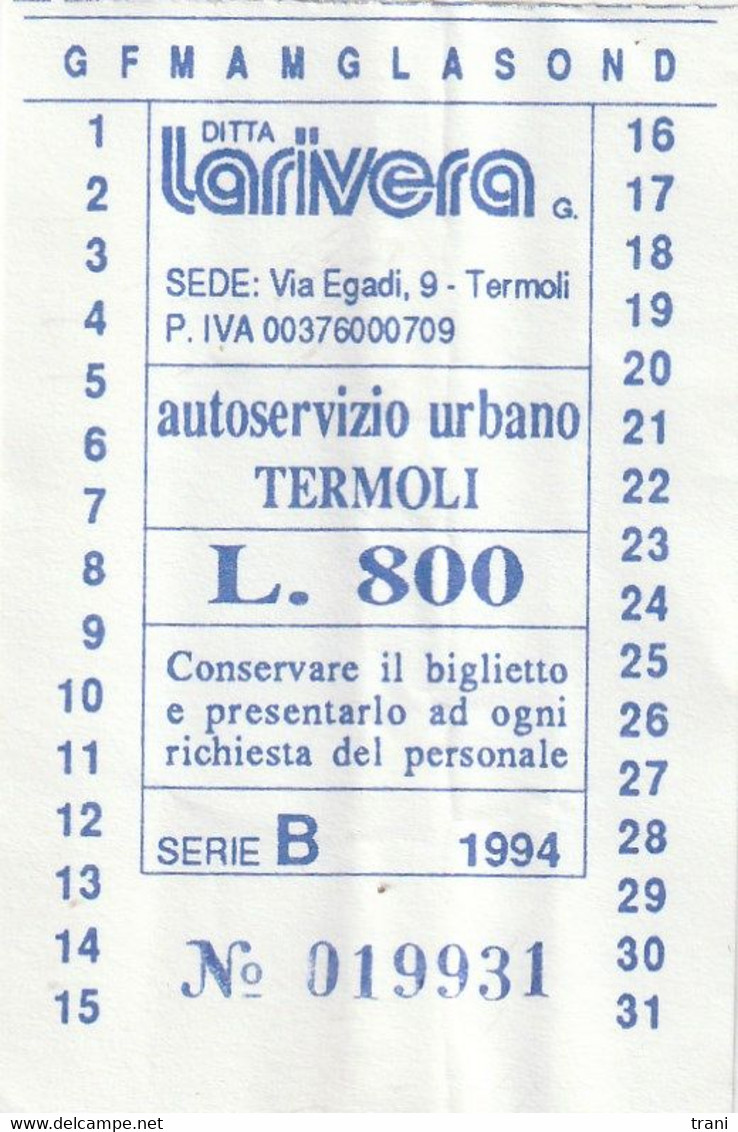 TERMOLI - AUTOSERVIZIO URBANO LARIVERA - ANNO 1994 - Europa
