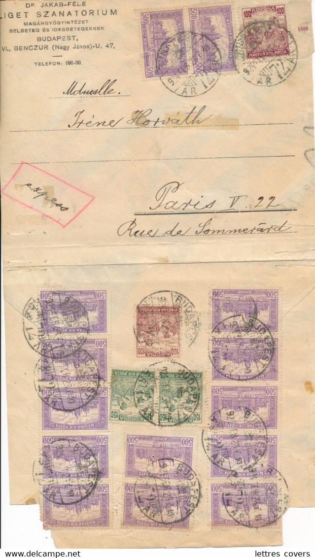 HONGRIE 1926 Lettre EXPRESS BUDAPEST PARIS SANATORIUM LIGET Brief Cover - Postmark Collection