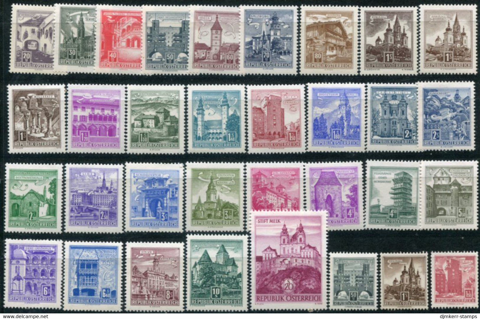 AUSTRIA 1957-70 Buildings Definitive Compllete MNH / ** (33v).  SG 1294-1326 - Unused Stamps