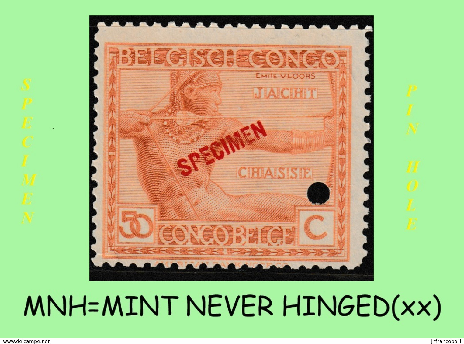 1925 ** BELGIAN CONGO / CONGO BELGE = COB MNH 123 SPECIMEN HUNTING VLOORS - Nuevos