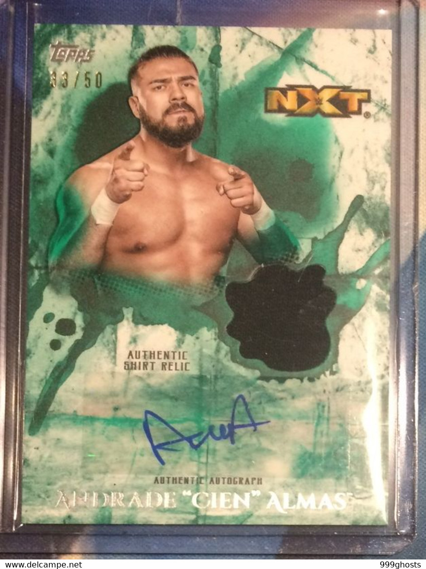 2018 TOPPS Undisputed 33/50 Green ANDRADA "CIEN" ALMAS Autograph Relic Signed Trading Card WWE Wrestling - Tarjetas