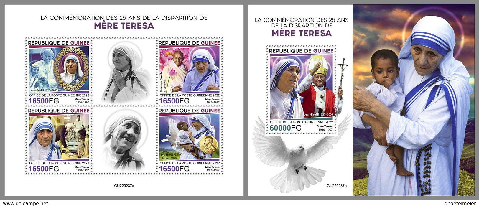 GUINEA REP. 2022 MNH Mother Teresa Mutter Teresa Mere Teresa M/S+S/S - IMPERFORATED - DHQ2237 - Mère Teresa