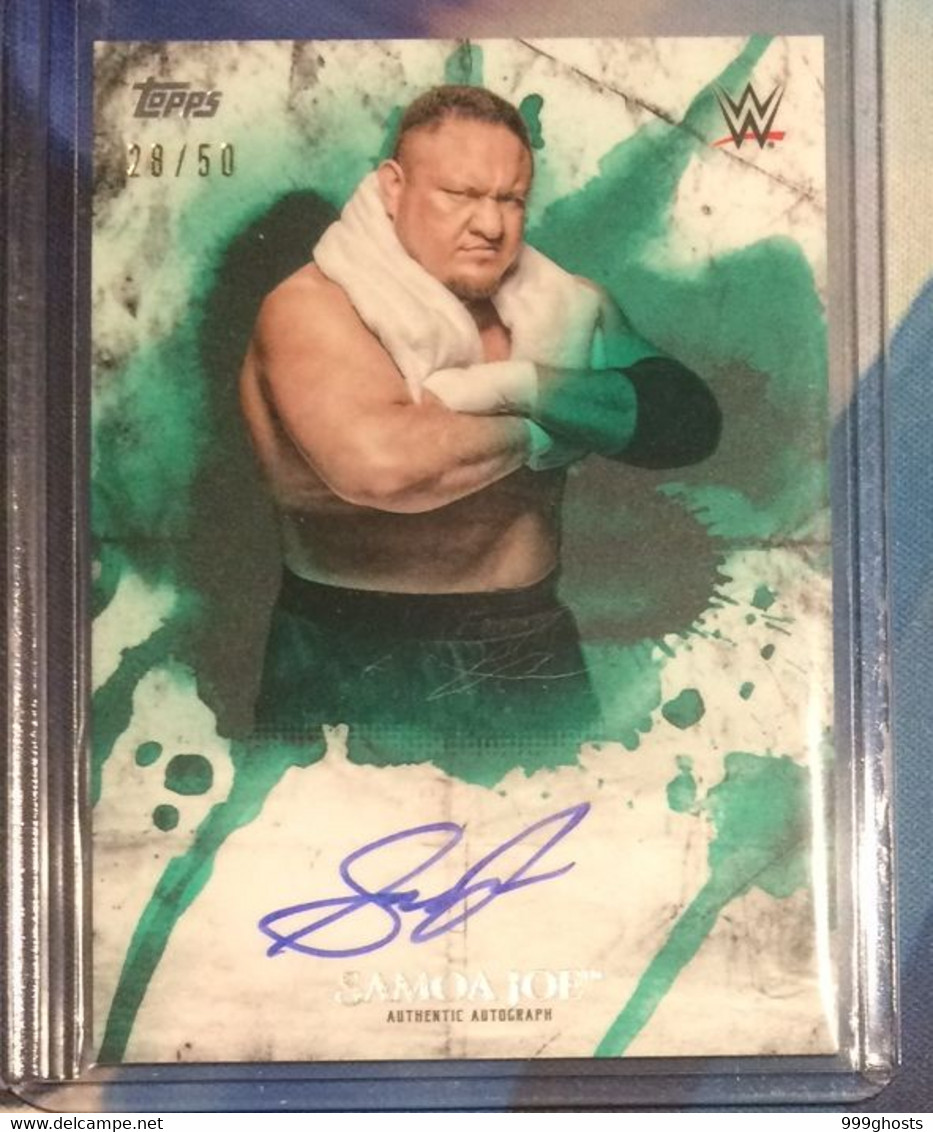 2018 TOPPS Undisputed 28/50 SAMOA JOE Green Autograph Signed Trading Card WWE Wrestling - Trading-Karten