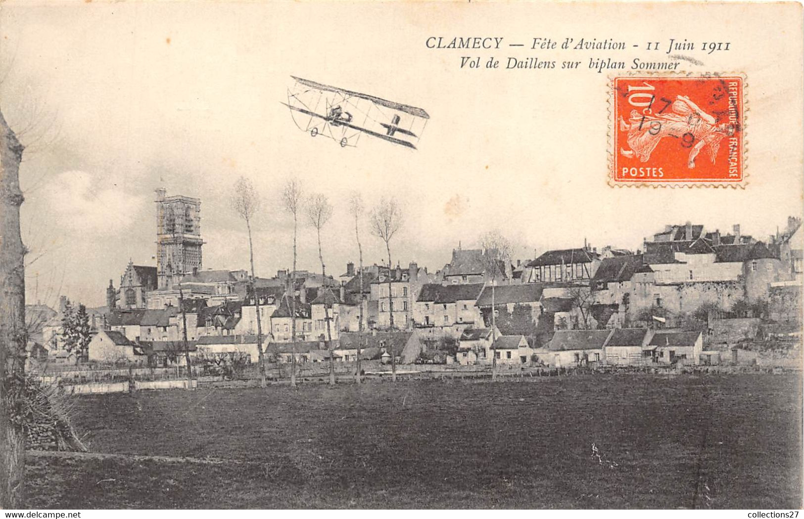 58-CLAMECY-FÊTE D'AVIATION 11 JUIN 1911 VOL DE DAILLENS SUR BIPLAN SOMMER - Clamecy