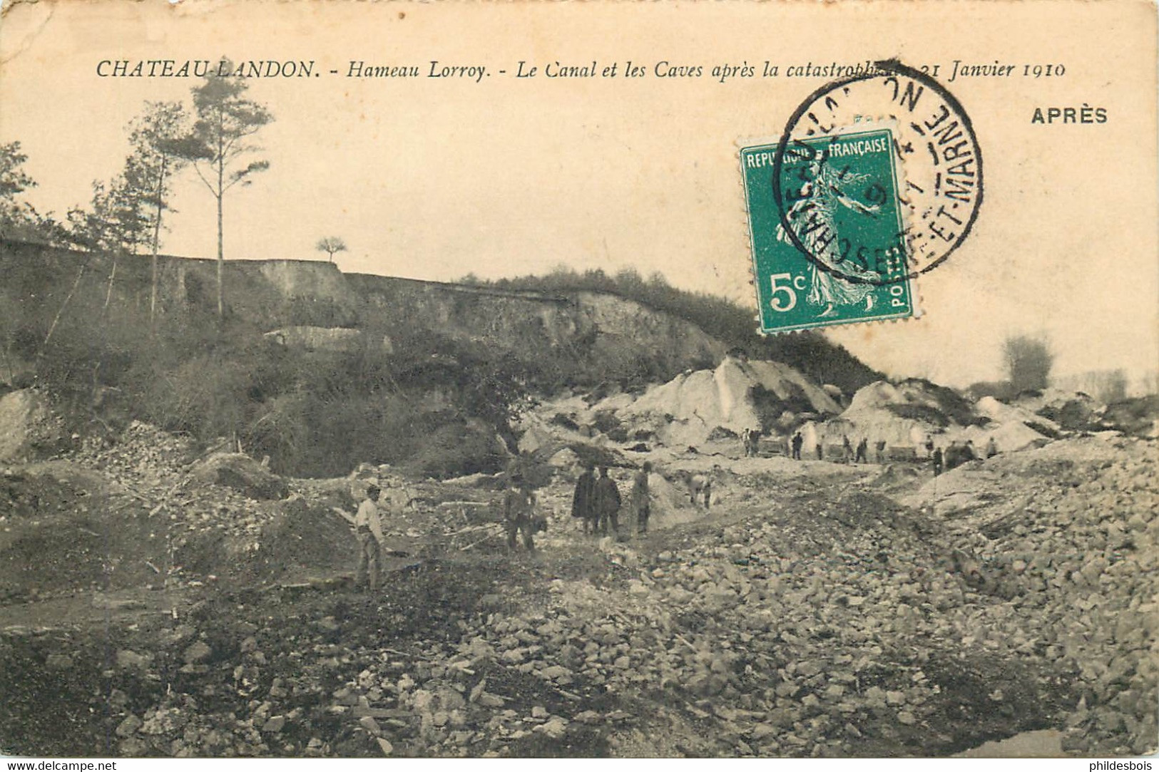 SEINE ET MARNE  CHATEAU LANDON  Hameau Lorroy Le Canal Et Les Caves Apres La Catastrophe1910 - Chateau Landon