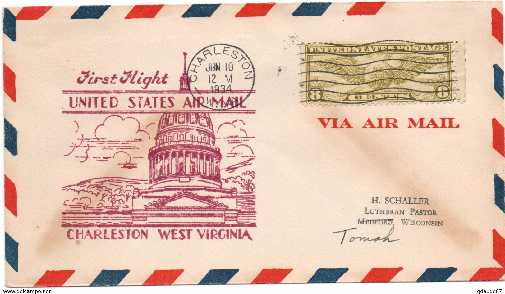 1934 - ENVELOPPE 1er PREMIER VOL / FIRST FLIGHT AIR MAIL De CHARLESTON (USA) - POSTE AERIENNE / AVION / AVIATION - 1c. 1918-1940 Covers