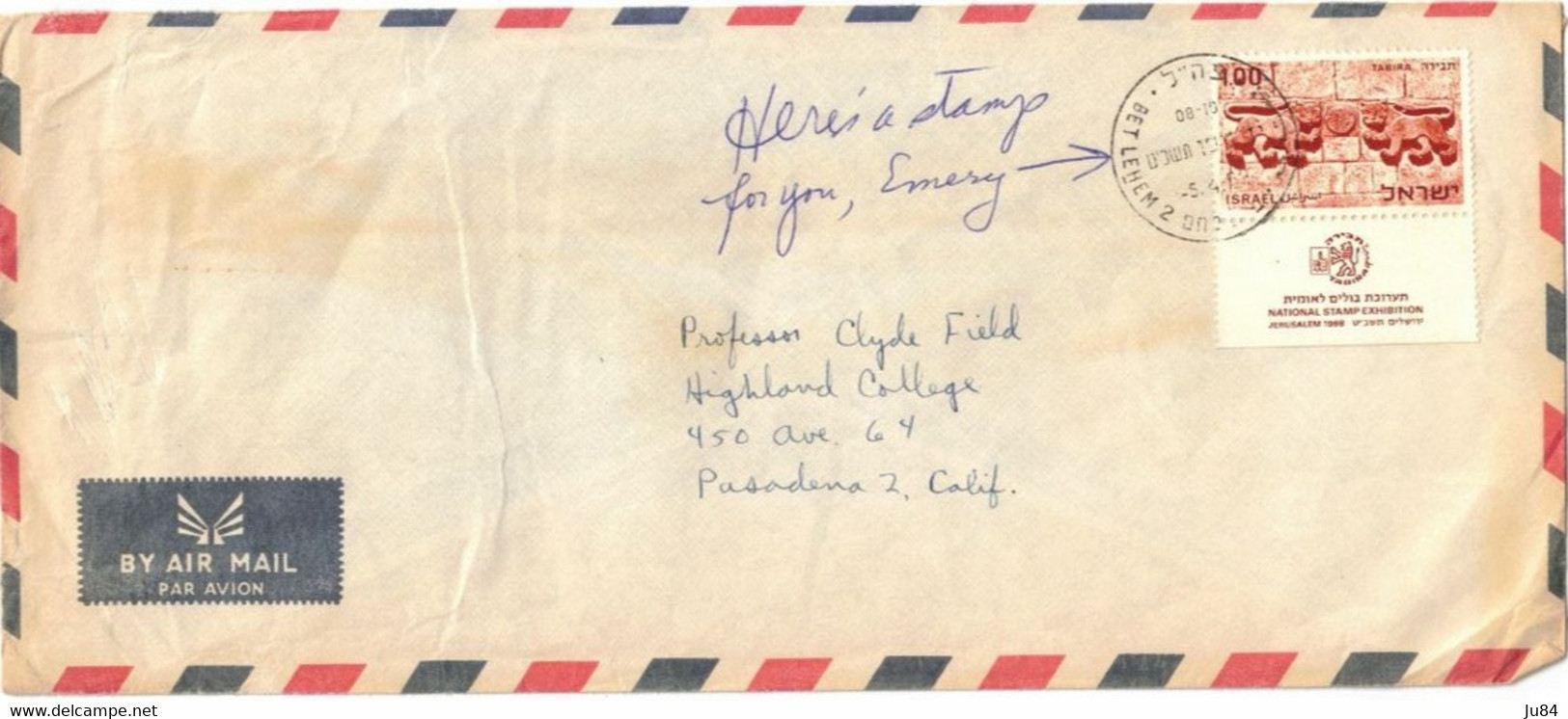 Israël - Bethlehem - Lettre Avion Pour Pasadenas (Californie) États-Unis - 1.00 Tabira Seul Sur Lettre - 5 Avril 1963 ? - Cartas & Documentos
