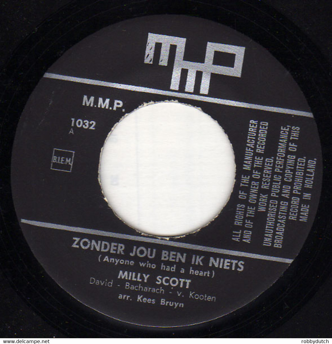 * 7" *  MILLY SCOTT - ZONDER JOU BEN IK NIETS / NEE (Holland 1964 EX!!) - Otros - Canción Neerlandesa
