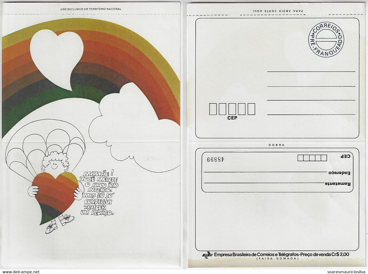 Brazil 1976 Postal Stationery Mother's Day With Heart Rainbow And Parachute Unused - Día De La Madre