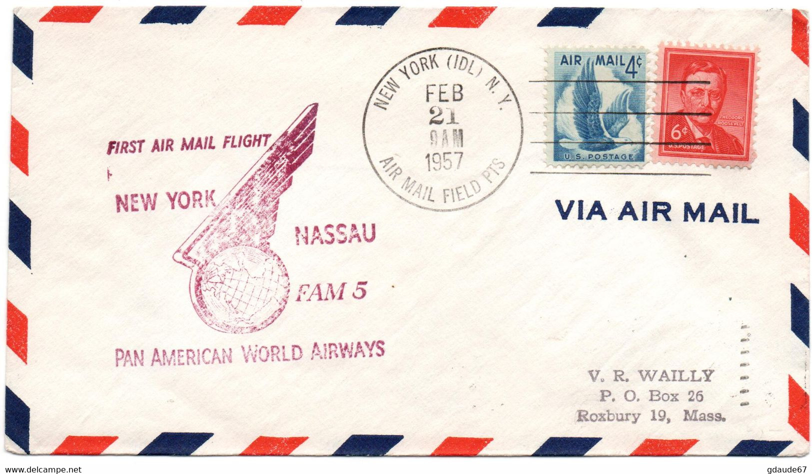 1957 - ENVELOPPE 1er PREMIER VOL / FIRST AIR MAIL FLIGHT NEW YORK NASSAU - POSTE AERIENNE / AVION / AVIATION - 2c. 1941-1960 Cartas & Documentos