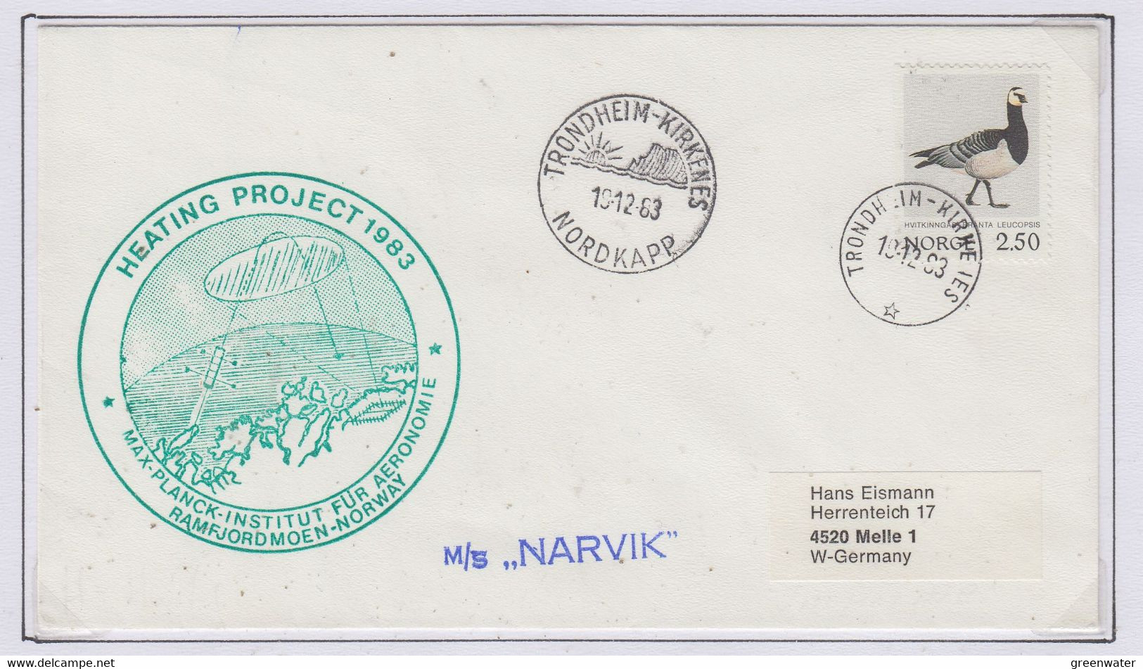 Norway Trondheim-Kirkenes " Hating Project M/s Narvikv"  Cover Ca Trondheim-Kirkenes 10.12.1983 (NI225A) - Lettres & Documents