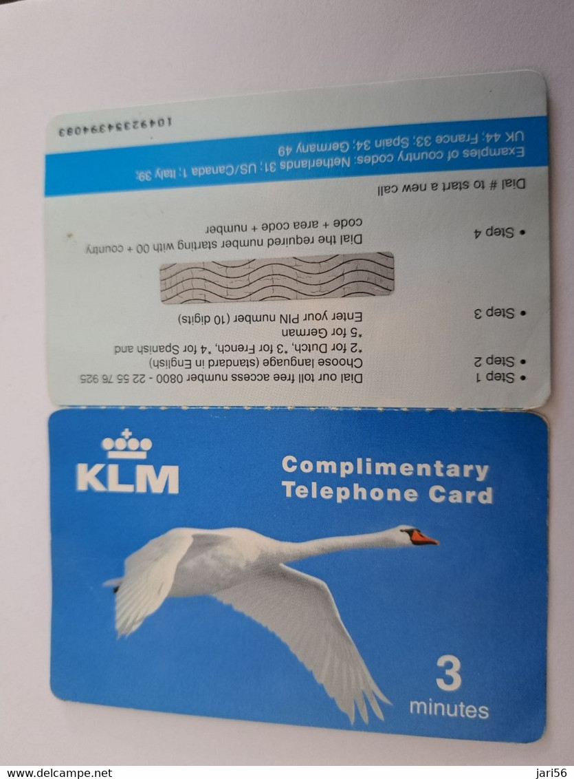 NETHERLANDS  / KLM/ 3 MINUTES/ SWAN /BIRD        / OLDER CARD    PREPAID  Nice MINT   ** 11218** - Cartes GSM, Prépayées Et Recharges