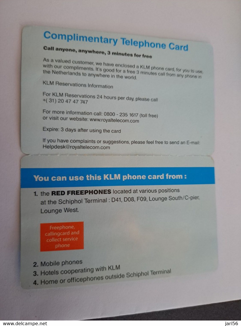 NETHERLANDS  / KLM/ 3 MINUTES/ SWAN /BIRD        / OLDER CARD    PREPAID  Nice MINT   ** 11218** - Cartes GSM, Prépayées Et Recharges