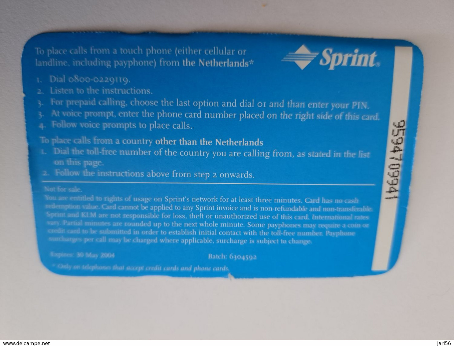 NETHERLANDS  / KLM/ SPRINT  3 MINUTES/ SWAN /BIRD        / OLDER CARD    PREPAID  Nice USED   ** 11219** - Cartes GSM, Prépayées Et Recharges