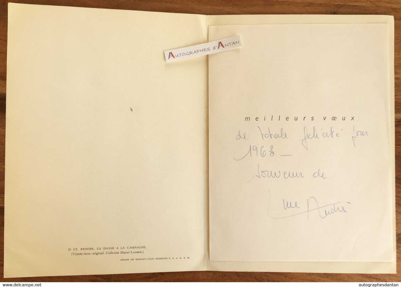 ● LINE ANDRES Chanteuse & Miss Radio 1948 - Jacqueline Besançon - Voeux 1963 Signature Autographe Carte Renoir - Chanteurs & Musiciens