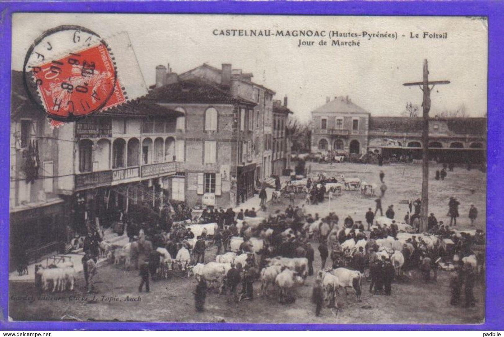 Carte Postale 65. Castelnau-Magnoac  Le Foirail Un Jour De Marché    Très Beau Plan - Castelnau Magnoac