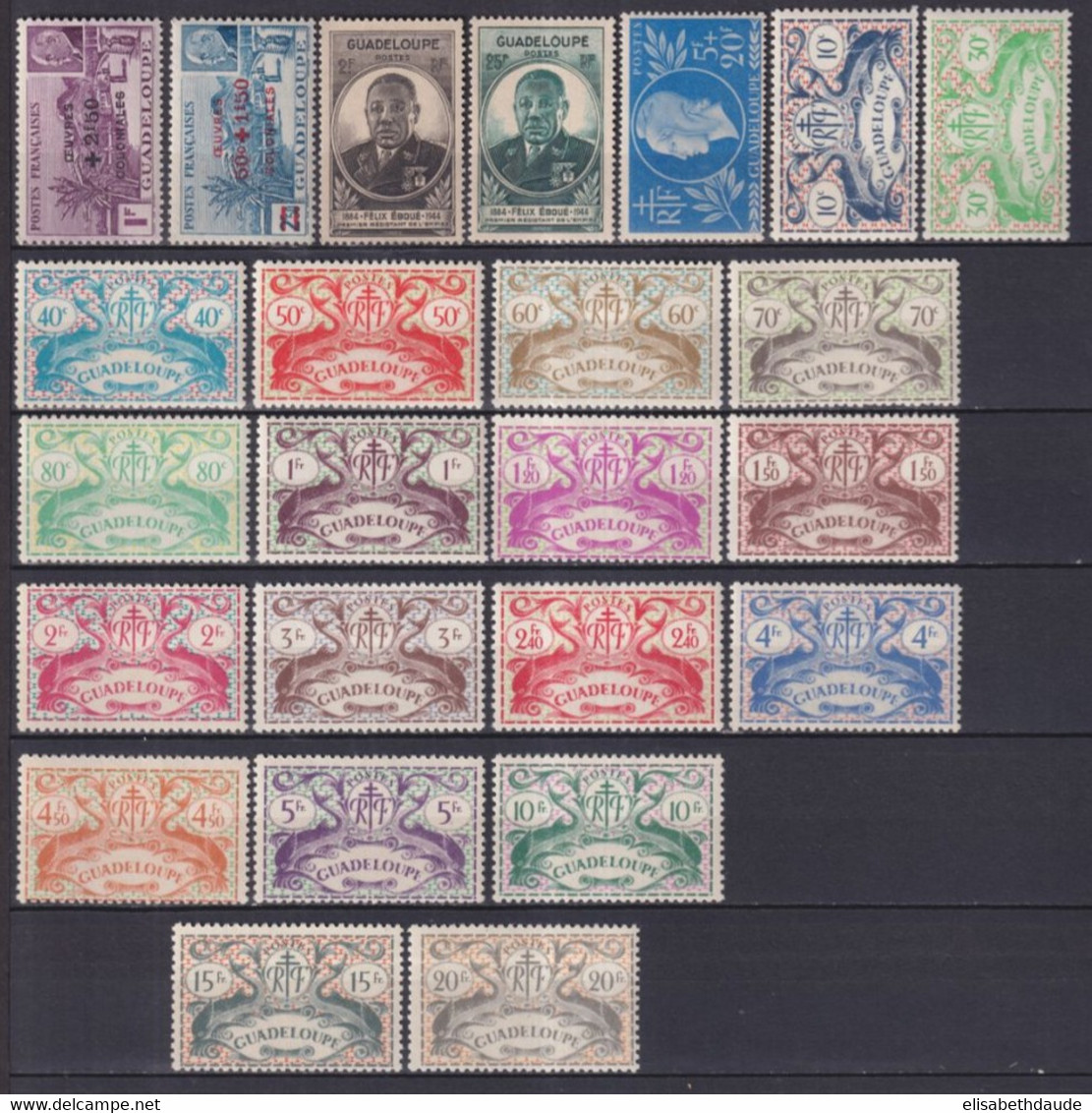 GUADELOUPE - 1944/45 - SERIES COMPLETES ! - YVERT N°173/196 * MLH (CHARNIERE LEGERE)  - COTE = 20.5 EUR. - Nuevos