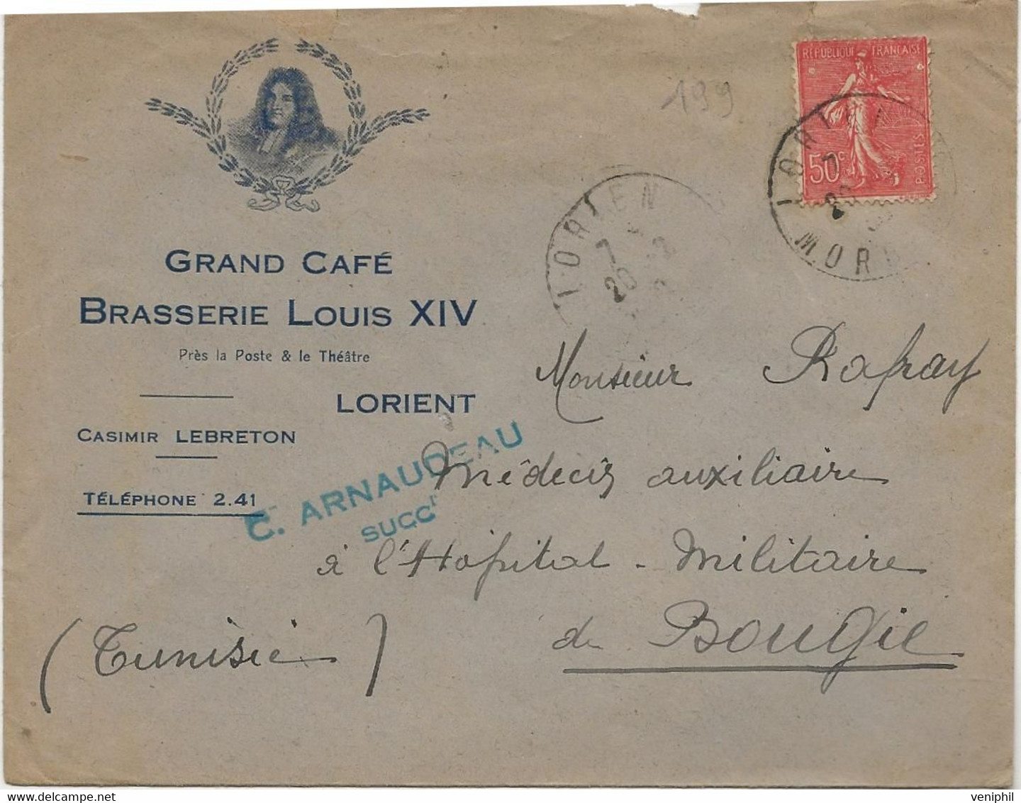 LETTRE PUBLICITAIRE ILLUSTREE -GRAND CAFE BRASSERIE LOUIS XIV -LORIENT -AFFRANCHIE N° 199 - ANNEE 1930 - Cartas & Documentos