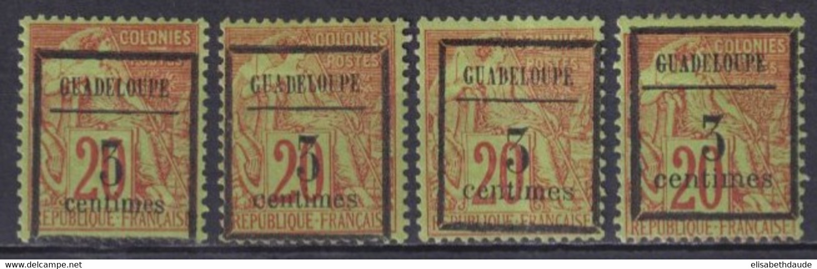 GUADELOUPE - 1889 - YVERT N° 3 TYPES I+II+III+V  * MH - COTE = 81 EUR. - - Neufs