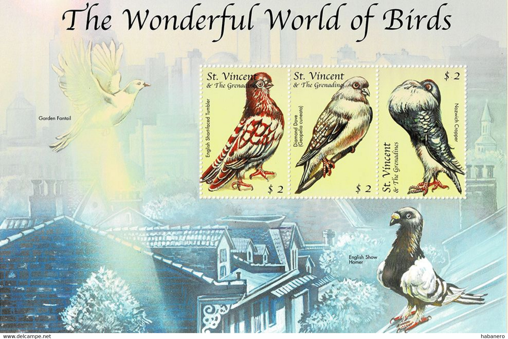 ST. VINCENT 2000 Mi 5072-5074 PIDIGEONS DOVES BIRDS MINT MINIATURE SHEET ** - St.Vincent & Grenadines