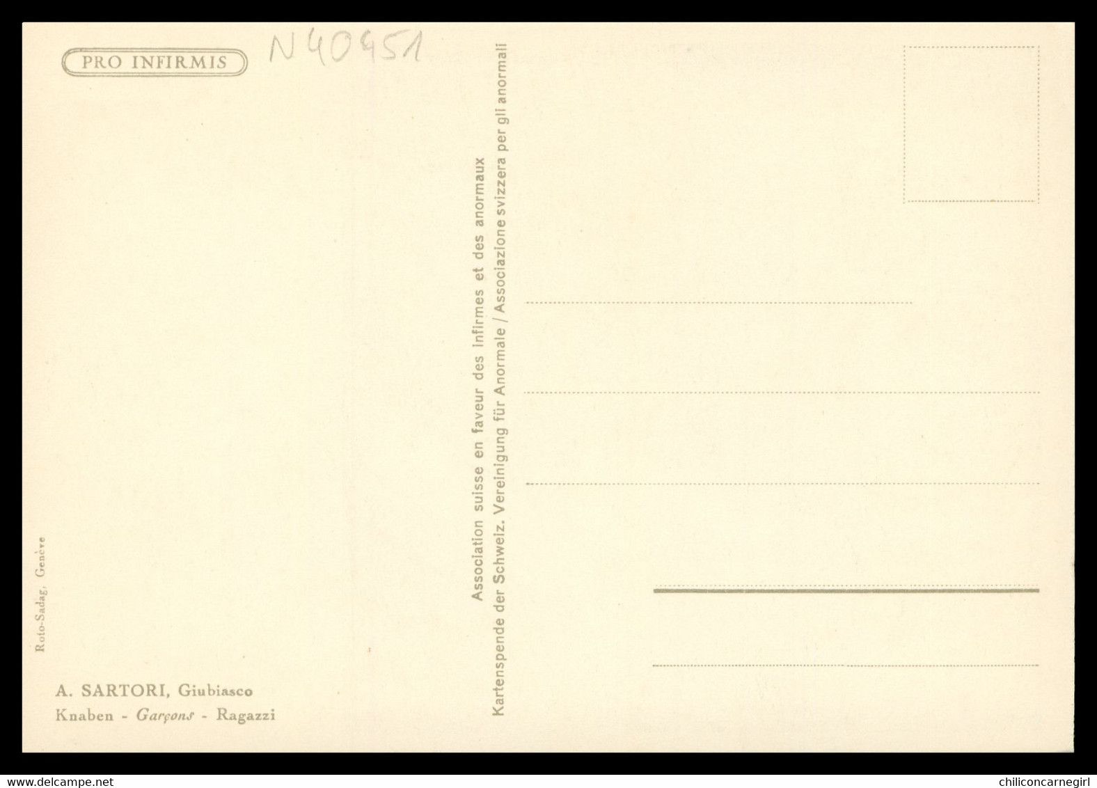 * PRO INFIRMIS - SARTORI - Giubiasco - Knaben - Garçons - Ragazzi - Edit. Ass. Suisse En Faveur Des Infirmes Et Anormaux - Giubiasco