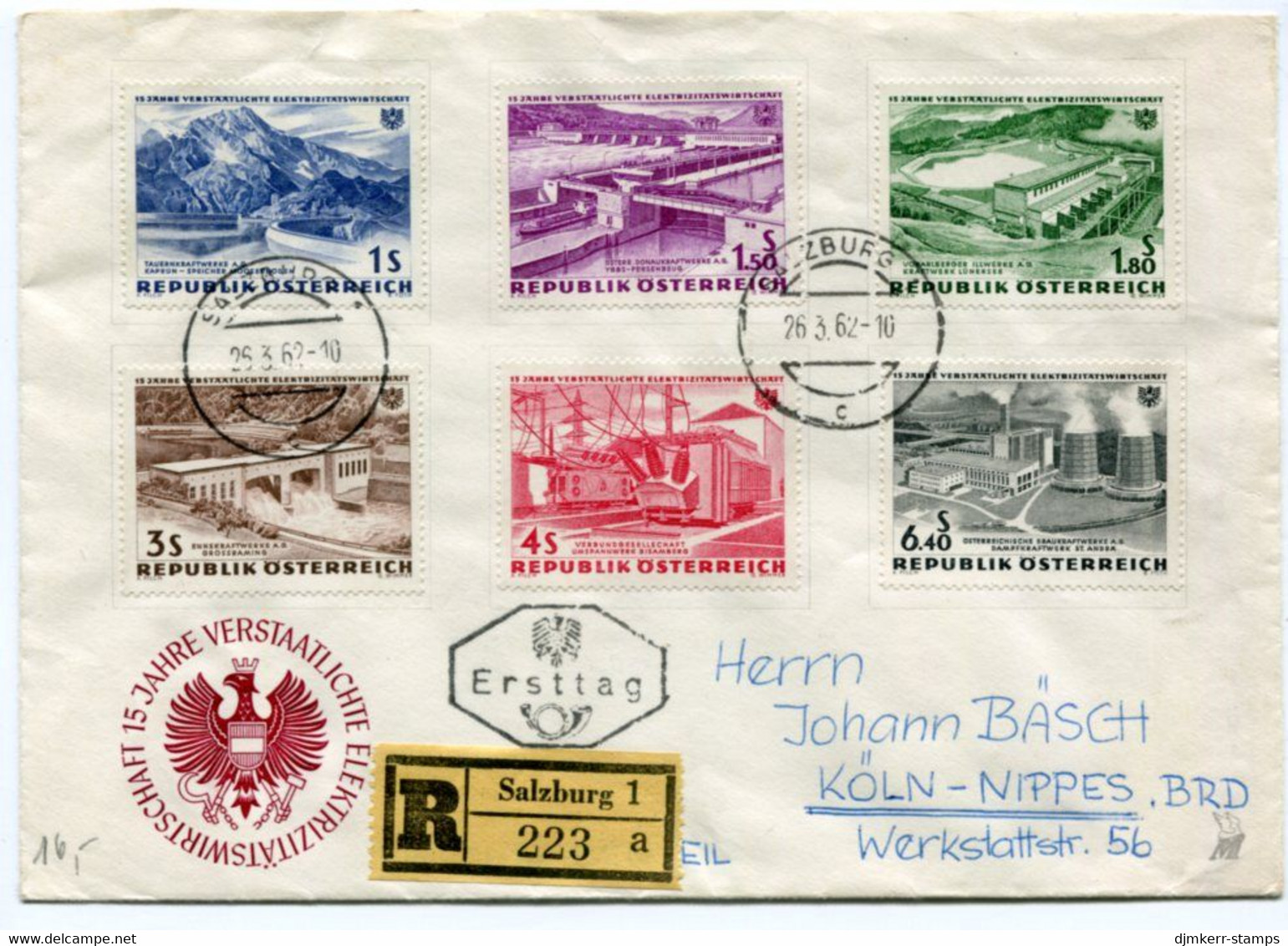 AUSTRIA 1962 Electricity Industry FDC.  Michel 1103-08 - Brieven En Documenten