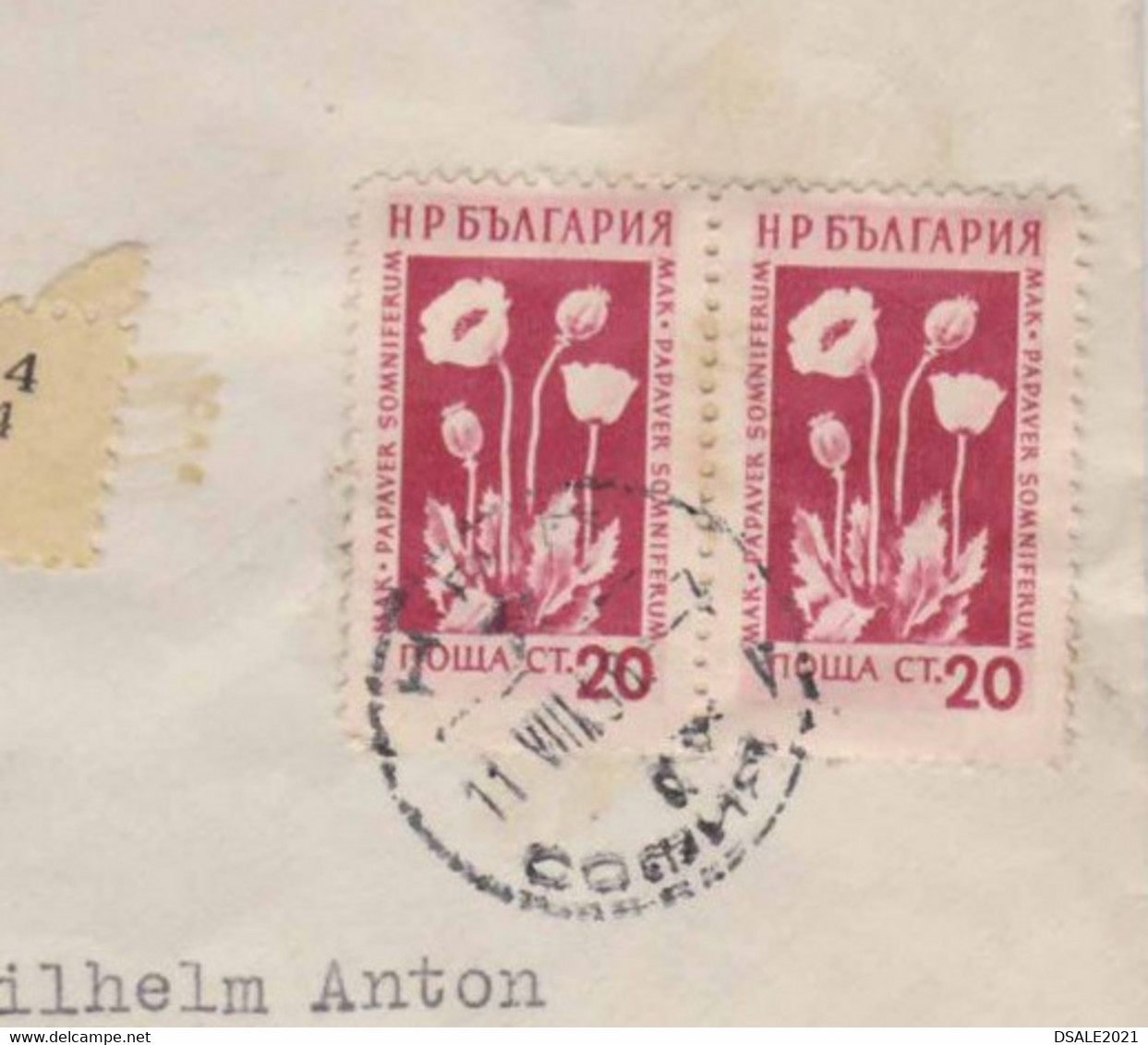 France French Embassy Legation In Sofia Cover Registered W/Mi-Nr.879/2x20st. (Papaver-Flower) Stamp 1956 Bulgaria /ds672 - Storia Postale