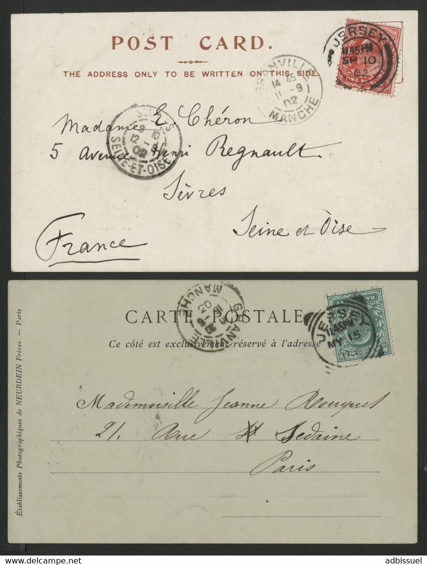 Deux CP De Jersey En 1902 Et 1903 Avec Entrée Par Granville Voir Description - Marcophilie