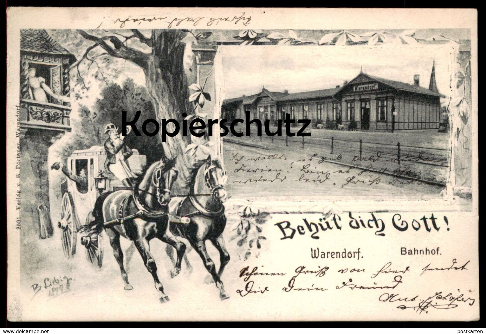 ALTE POSTKARTE WARENDORF BAHNHOF POSTKUTSCHE BEHÜT' DICH GOTT B. LIEBIG 1897 AK Ansichtskarte Cpa Postcard - Warendorf