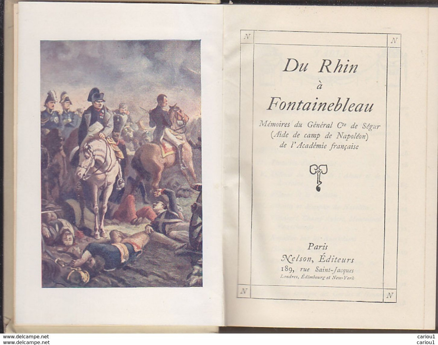 C1   NAPOLEON Comte De SEGUR Du Rhin A Fontainebleau CAMPAGE DE FRANCE 1814 Nelson PORT INCLUS - Français