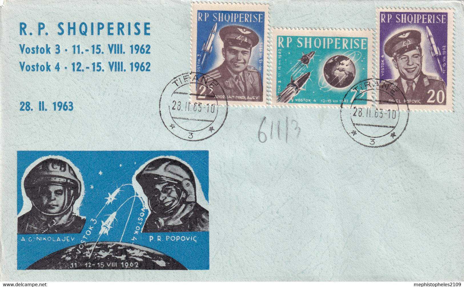 ALBANIA 1963 - Tirana Cancel (FDC) - Mi 611-613 - Vostok 3, 4 - Albania