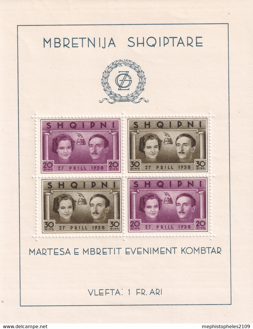 ALBANIA 1938- MNH - Mi Block 2 - Royal Wedding - Albania