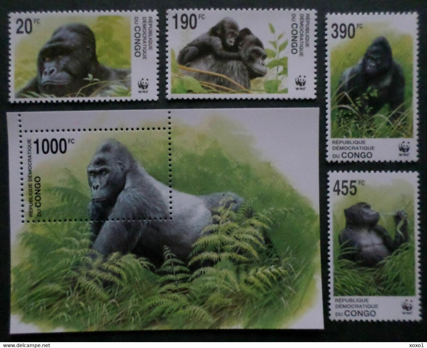 Congo 2002 MiNr. 1708 - 1712(Block 117) Kongo (Kinshasa) WWF Animals Eastern Lowland Gorilla 4v + S/sh MNH** 22.00 € - Gorilles