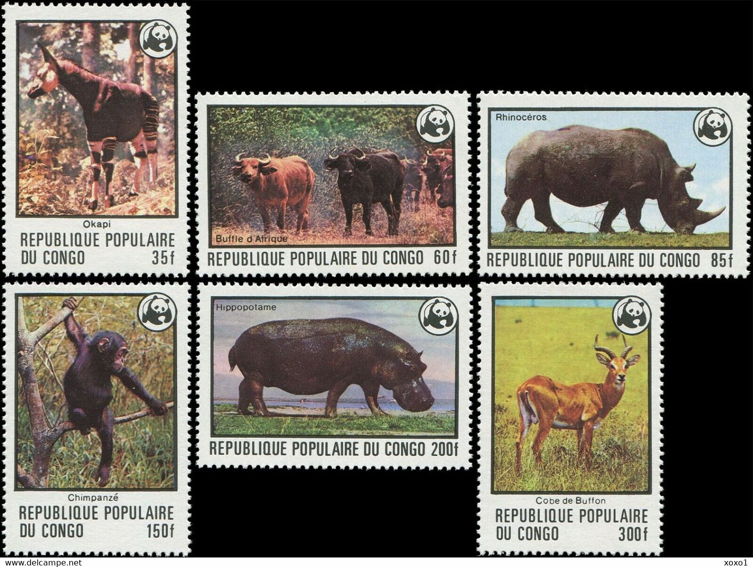 Congo 1978 MiNr. 630 - 635 Kongo-Brazzaville WWF Animals Chimp Okapi Rhino Hippo 6v MNH** 35.00 € - Chimpanzés