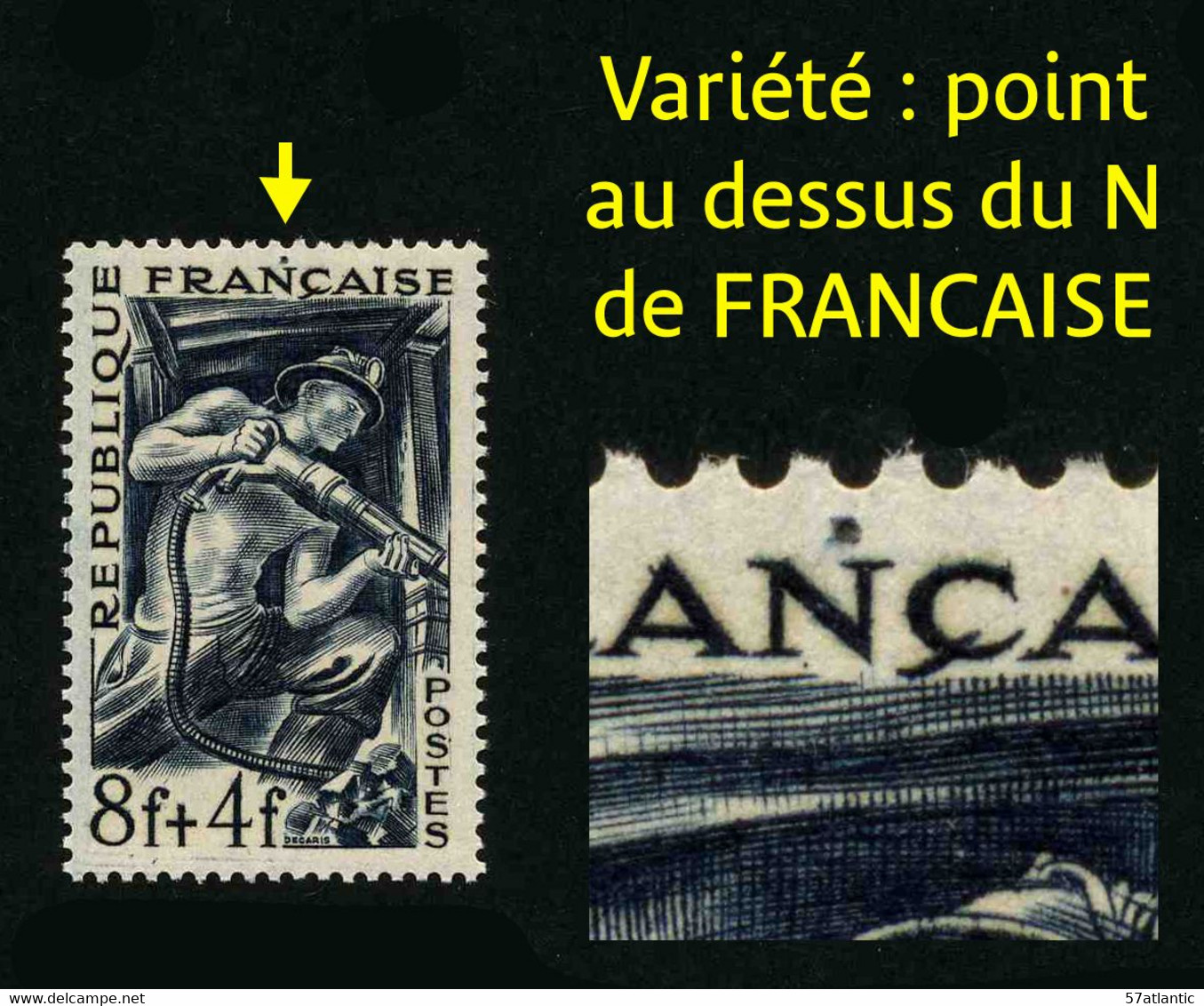 FRANCE - YT 825 ** - MINEUR - VARIETE POINT AU DESSUS DE N -  TIMBRE NEUF ** - Unused Stamps