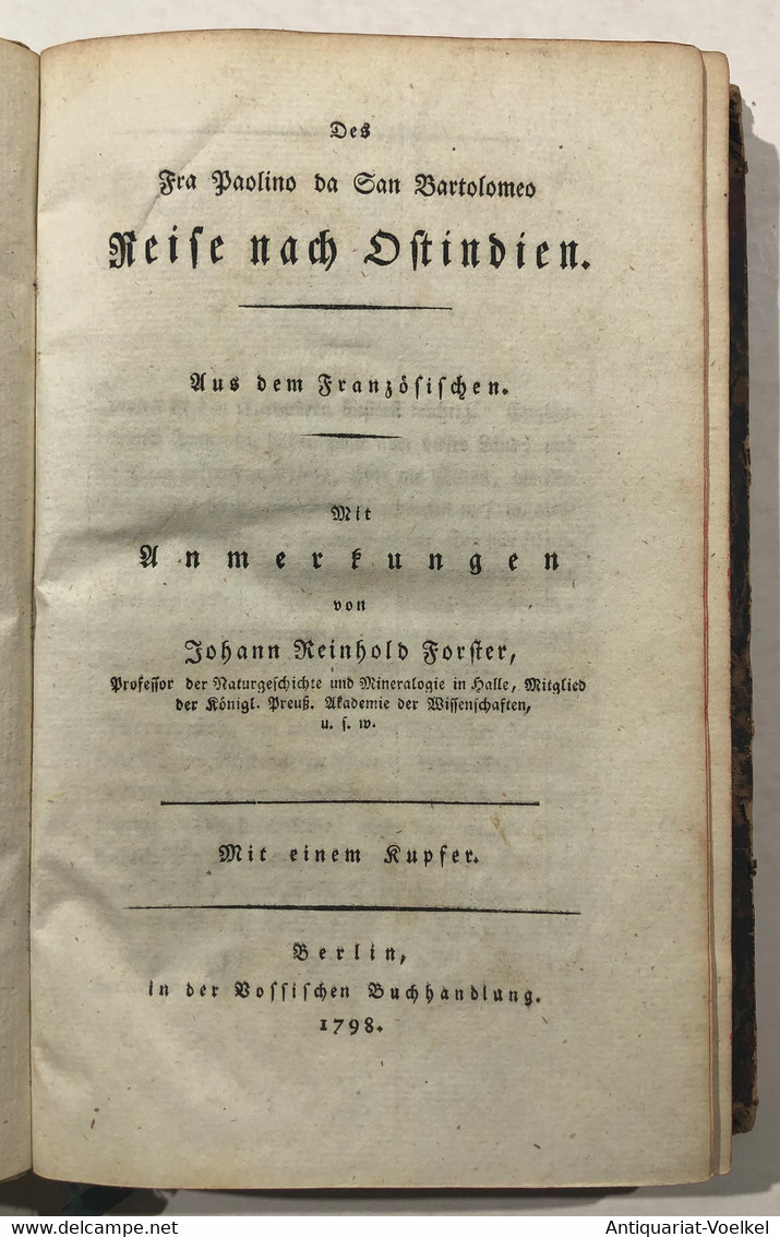 Reise Nach Ostindien. Mit Anmerkungen Von Johann Reinhold Forster. Mit Einem Kupfer. - Rare